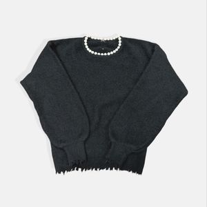 Trendy Korean Style Knit Sweater Pearl Collar & Keyhole size S/M